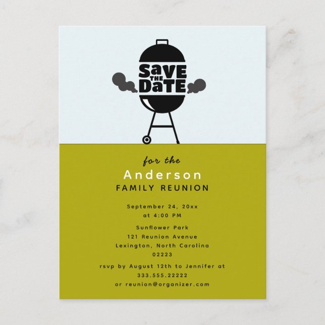 Postal Barbecue grill party Save the Date Postcard (Anverso)
