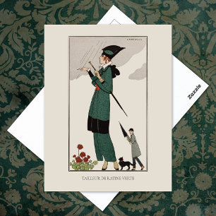 Postal Barbier Green Suit Moda de cosecha francesa