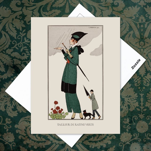 Postal Barbier Green Suit Moda de cosecha francesa (Subido por el creador)