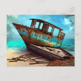 Postal Barca vieja abandonada en una playa de arena aband