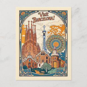 Postal Barcelona Antiguo España Gaudí Viajes Espana