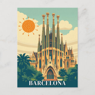 Postal Barcelona España Arte de Viaje Retro