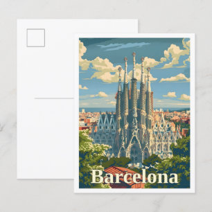 Postal Barcelona España Arte Elegante Viaje Vintage