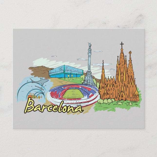 Postal Barcelona, España, ciudad famosa (Anverso)