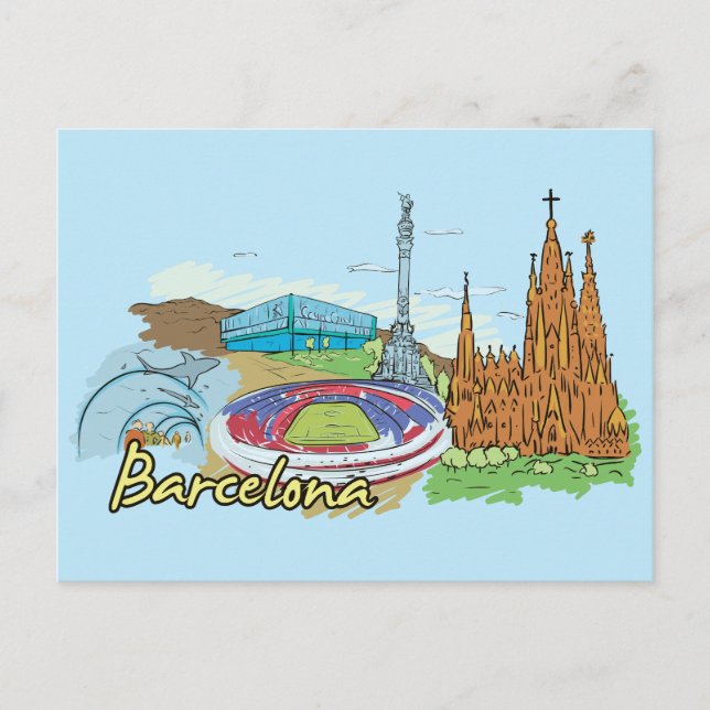 Postal Barcelona, España, ciudad famosa (Anverso)