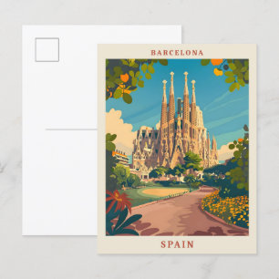 Postal Barcelona España Elegante Viaje Vintage
