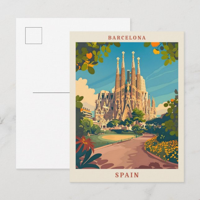 Postal Barcelona España Elegante Viaje Vintage (Anverso / Reverso)