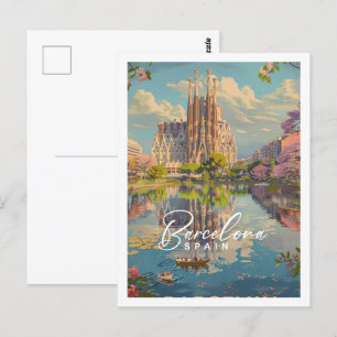 Postal Barcelona España Famoso Viaje Vintage