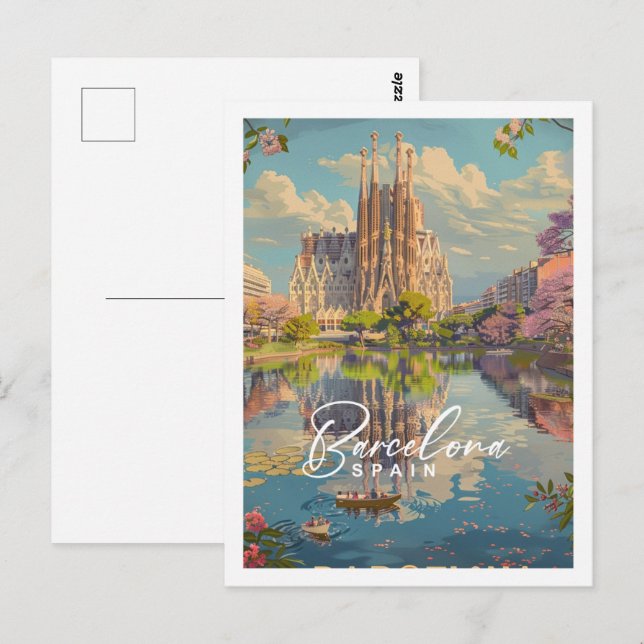 Postal Barcelona España Famoso Viaje Vintage (Anverso / Reverso)