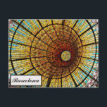 Postal Barcelona España Foto de viaje de vidrio templado<br><div class="desc">A cualquiera le encantaría recibir esta postal de viaje en español con una foto del magnífico tragaluz de vidrio manchado dentro de la sala de conciertos del Palau de la Música Catalana en Barcelona,  España.</div>