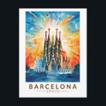 Postal Barcelona España La Sagrada Familia<br><div class="desc">Diseño de viaje vectorial retro de Barcelona. Barcelona,  la cosmopolita capital de la región catalana de España,  es conocida por su arte y arquitectura.</div>