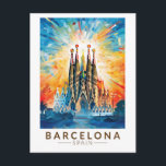 Postal Barcelona España La Sagrada Familia<br><div class="desc">Diseño de viaje vectorial retro de Barcelona. Barcelona,  la cosmopolita capital de la región catalana de España,  es conocida por su arte y arquitectura.</div>