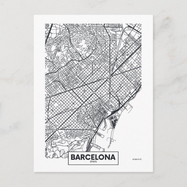 Postal Barcelona, España | Mapa de ciudades (Anverso)