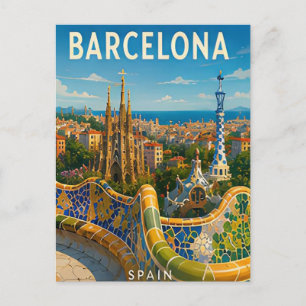 Postal Barcelona España Mediterráneo Gaudí Escape Ciudad