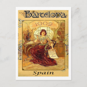 Postal Barcelona, España, mujer escribiendo una carta, vi