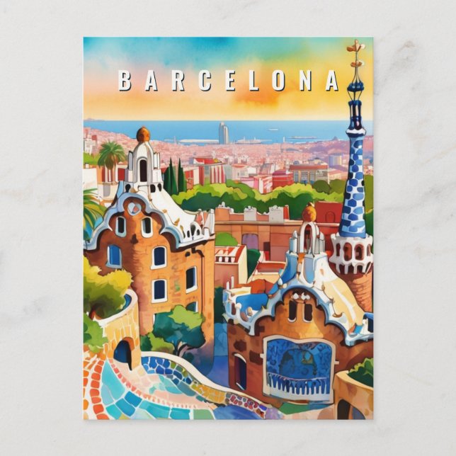 Postal Barcelona España Parque Guel Retro Travel (Anverso)