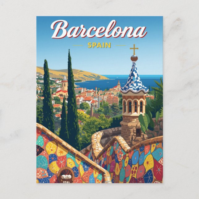 Postal Barcelona España Parque Güell (Anverso)