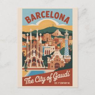 Postal Barcelona España Retrospectiva Silueta Urbana Viaj