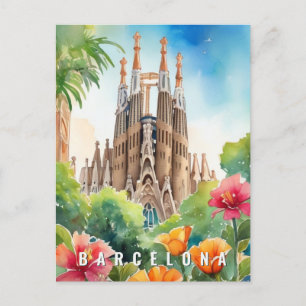 Postal Barcelona España Sagrada Familia Retro Viajes