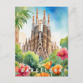 Postal Barcelona España Sagrada Familia Retro Viajes
