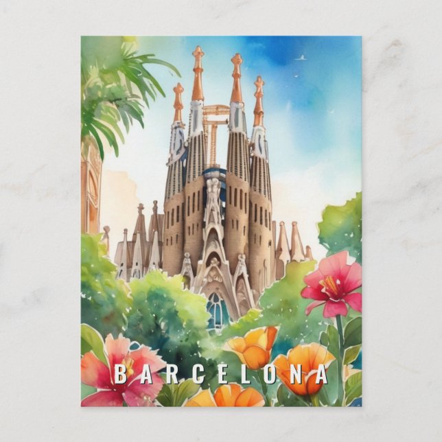 Postal Barcelona España Sagrada Familia Retro Viajes (Anverso)