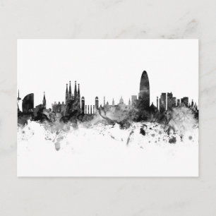 Postal Barcelona España Silueta Blanco y Negro