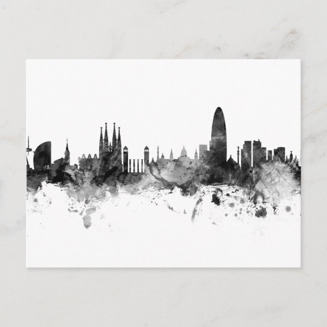 Postal Barcelona España Silueta Blanco y Negro (Anverso)