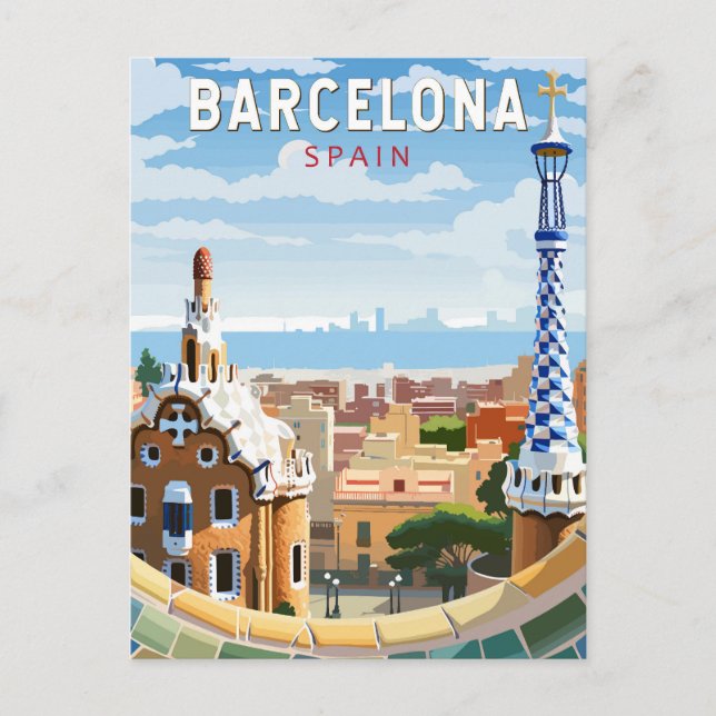 Postal Barcelona España Viaje Arte Vintage (Anverso)