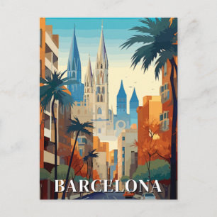 Postal Barcelona, España Viaje Retro