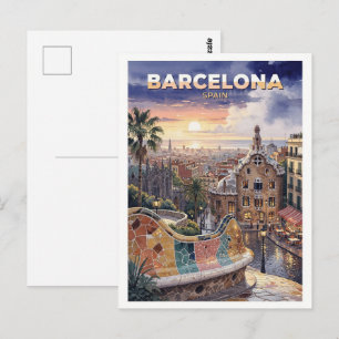 Postal Barcelona España Viaje Vintage
