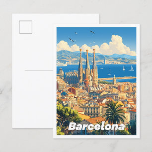 Postal Barcelona España Viajes de Ilustracion de arte de 