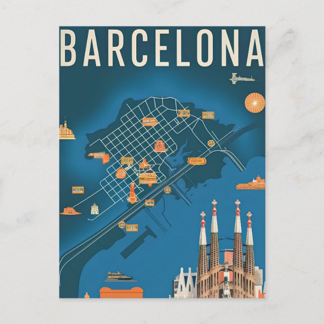 Postal Barcelona España vintage (Anverso)