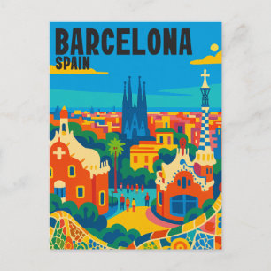 Postal Barcelona España Vintage Gaudi Ciudad
