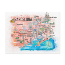 Barcelona Mapa de viajes ilustrado con las princip