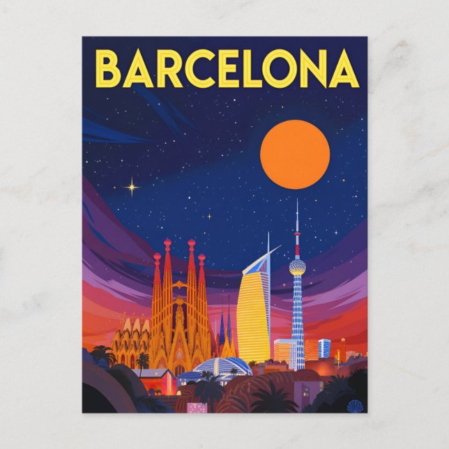 Postal Barcelona Night Skyline Sagrada Familia (Anverso)