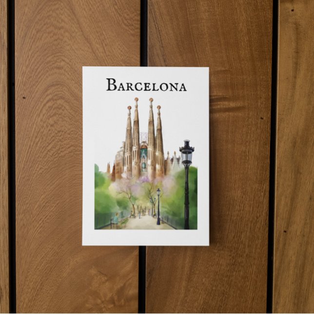 Postal Barcelona Sagrada Família Painting (Barcelona Sagrada Família Painting Postcard)