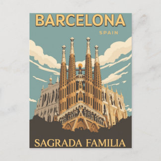 Postal Barcelona Sagrada Familia Vintage Travel Art