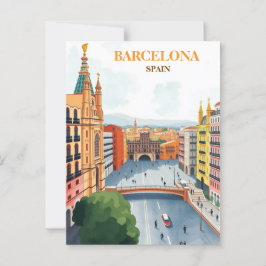 Postal barcelona spain Travel Art Vintage