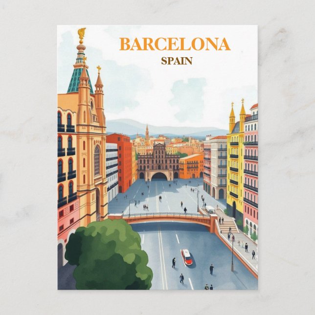Postal barcelona spain Travel Art Vintage (Anverso)