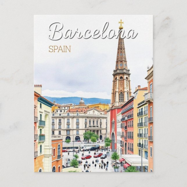Postal barcelona spain Travel Art Vintage (Anverso)