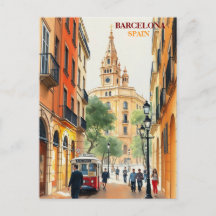 barcelona spain Travel Art Vintage