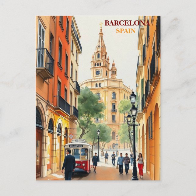 Postal barcelona spain Travel Art Vintage (Anverso)