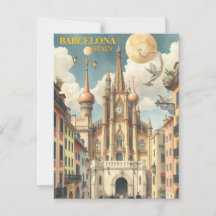 barcelona spain Travel Art Vintage