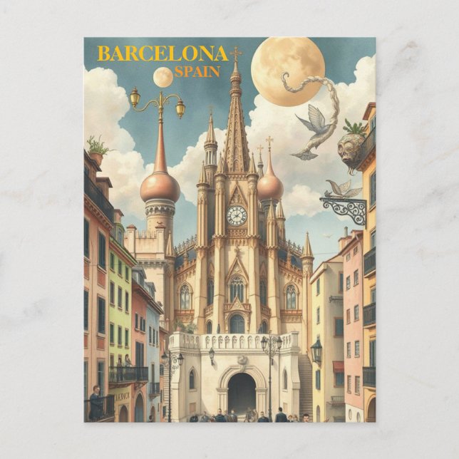 Postal barcelona spain Travel Art Vintage (Anverso)