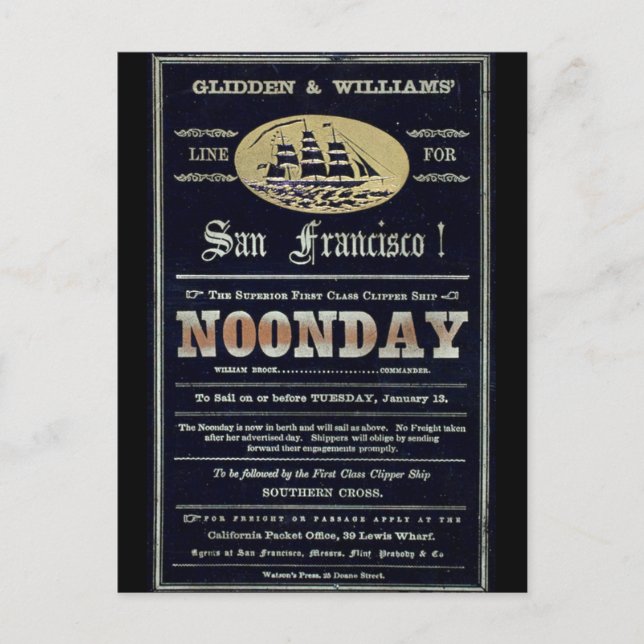 Postal Barco a vela Noonday Clipper 1900 (Anverso)