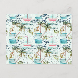 Postal Barco acuático con patrón de árbol de palma