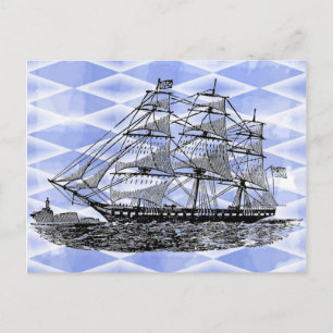 Postal Barco antiguo en azul