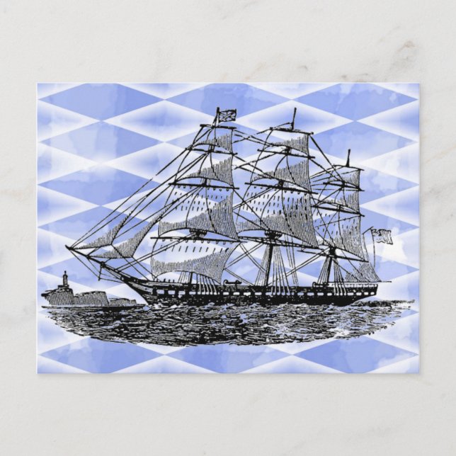 Postal Barco antiguo en azul (Anverso)
