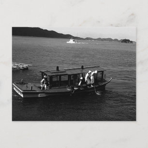 Postal Barco buzo de perlas vintage Japón Mie Mikimoto Is