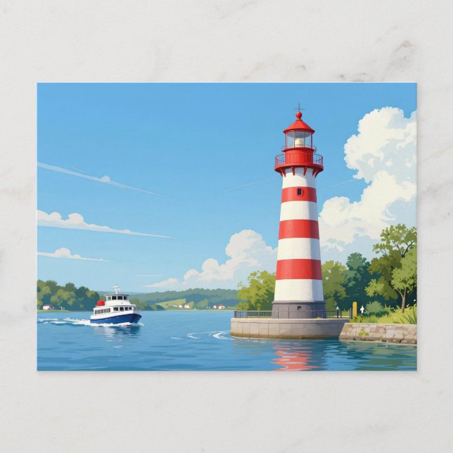 Postal Barco cerca de un faro (Anverso)